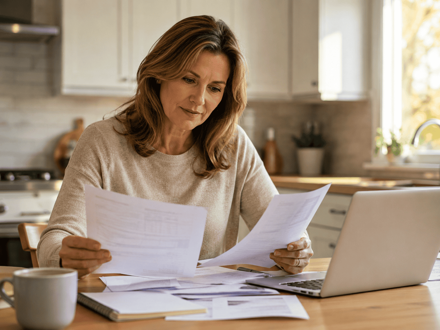 Ontario homeowner reviewing unpaid collection account statements at home