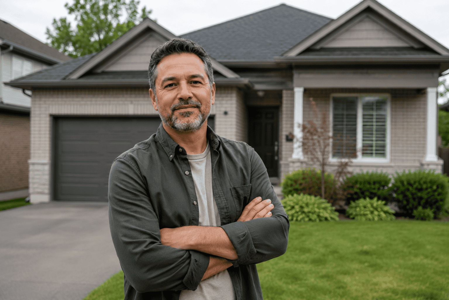 Canadian homeowner standing outside his home that holds the equity behind his bad credit mortgage