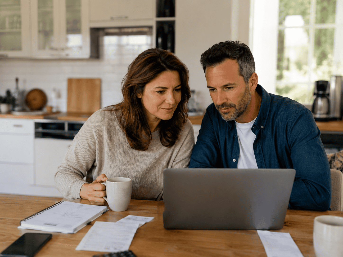 Canadian homeowners reviewing flexible home equity line of credit options at home on a laptop