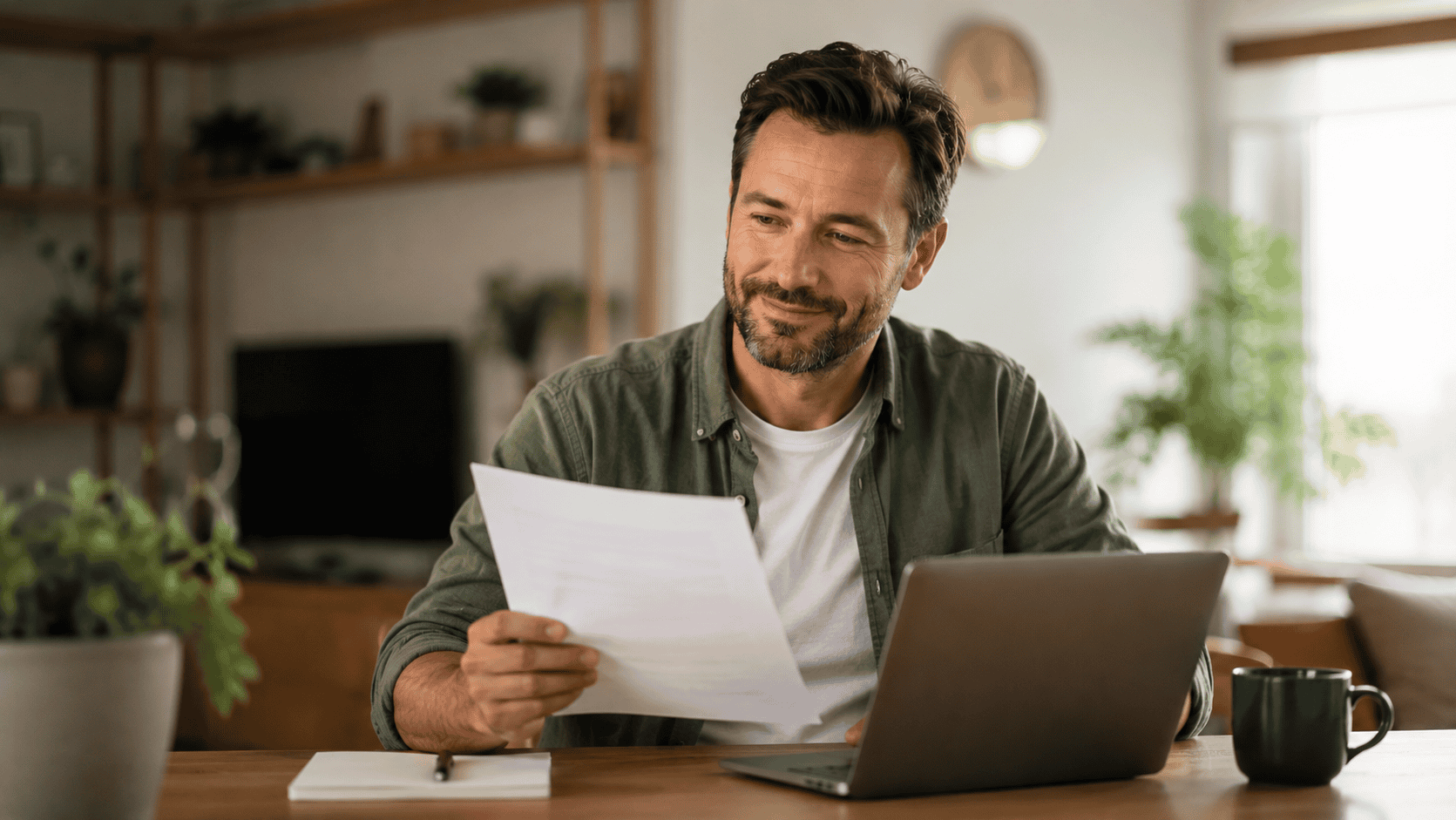 Homeowner reviewing a home equity loan approval to pay off a consumer proposal
