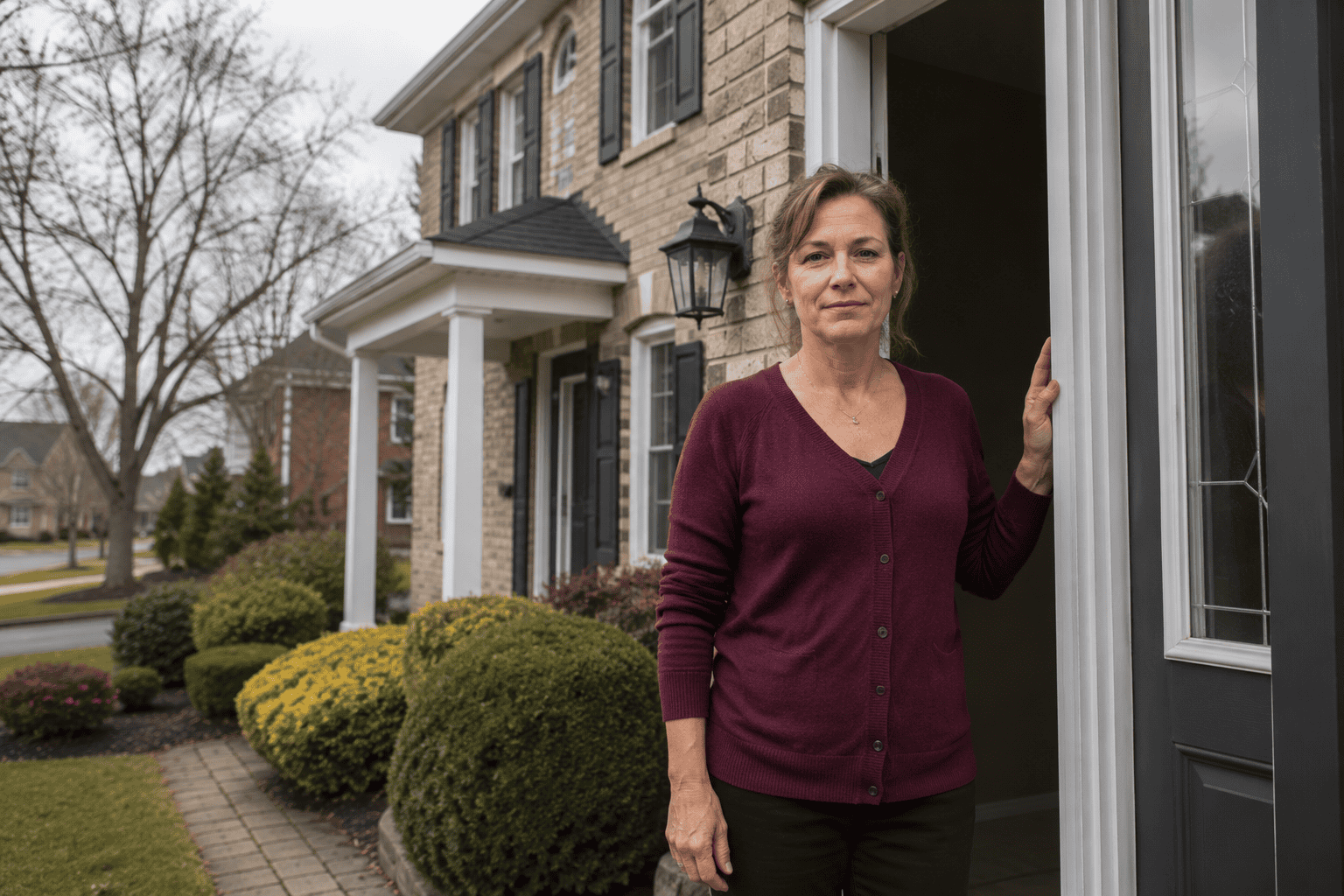 Ontario homeowner standing in front of her home after stopping a power of sale
