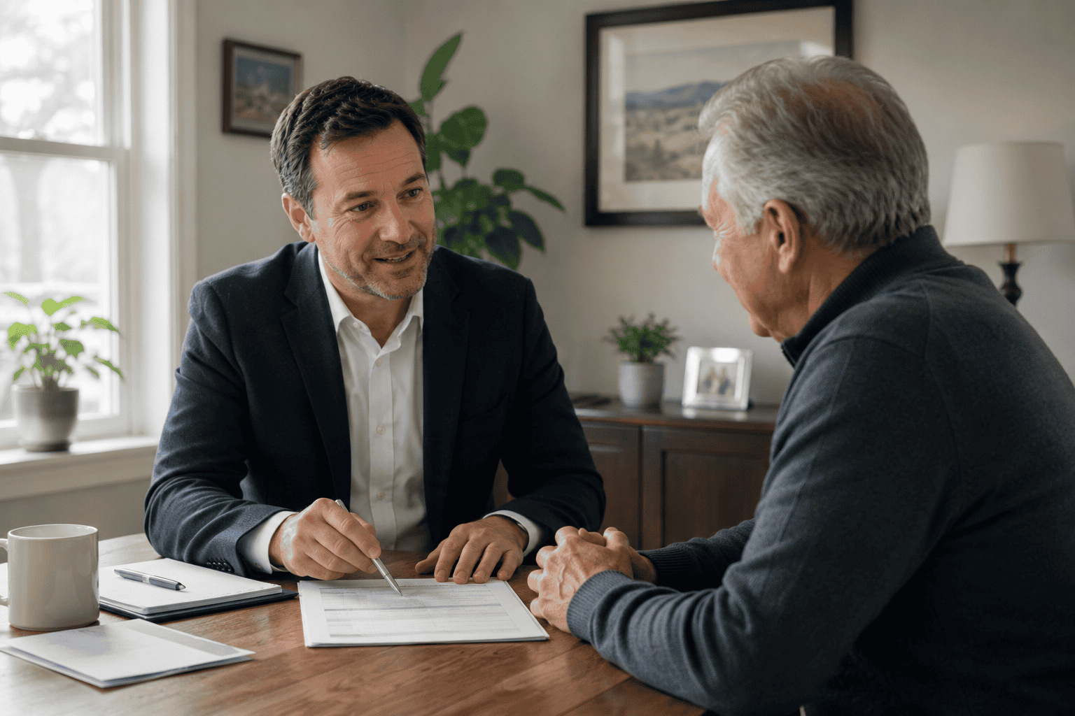 Licensed mortgage broker explaining property tax arrears financing options to an Ontario homeowner