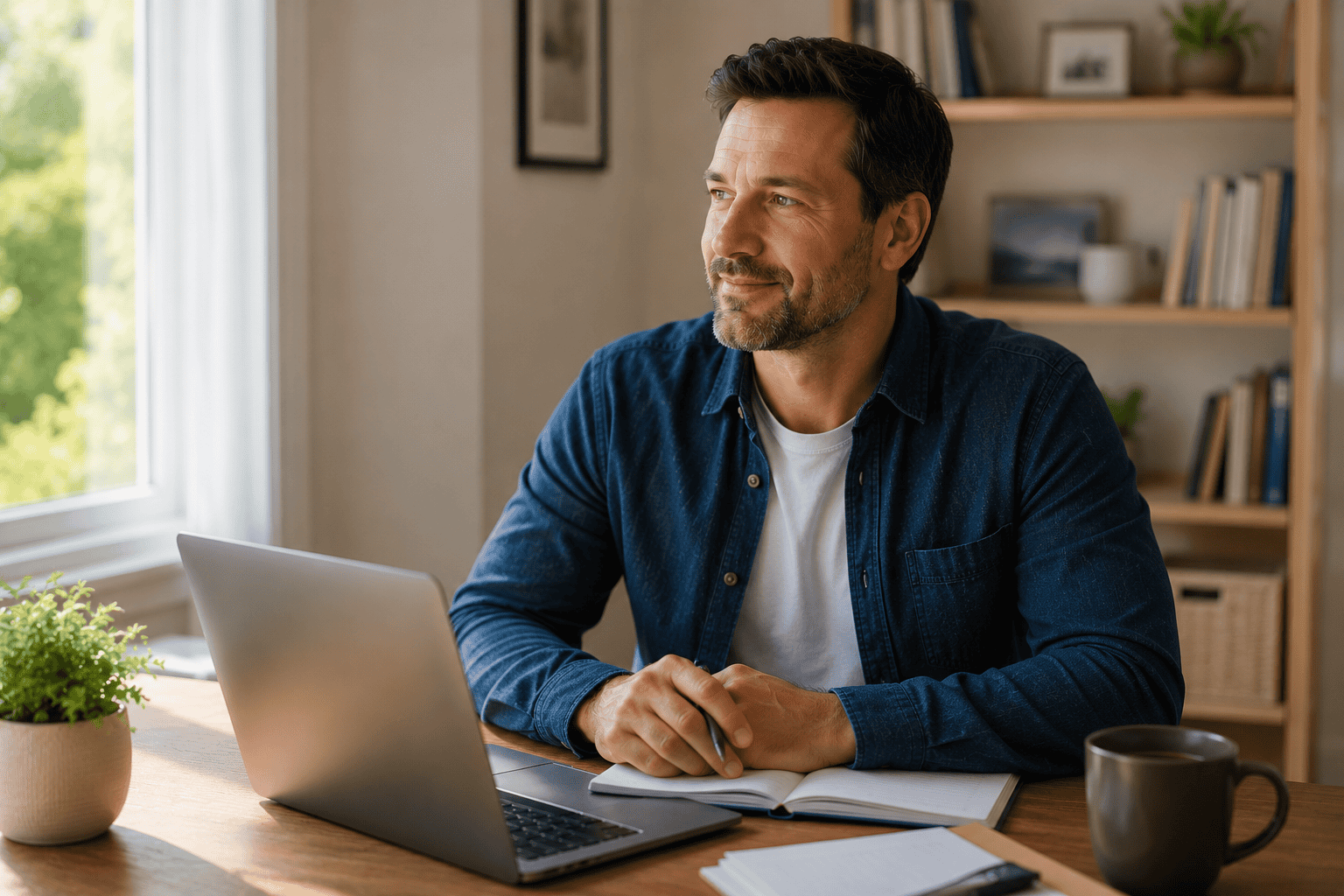 Self-employed business owner reviewing mortgage options at home