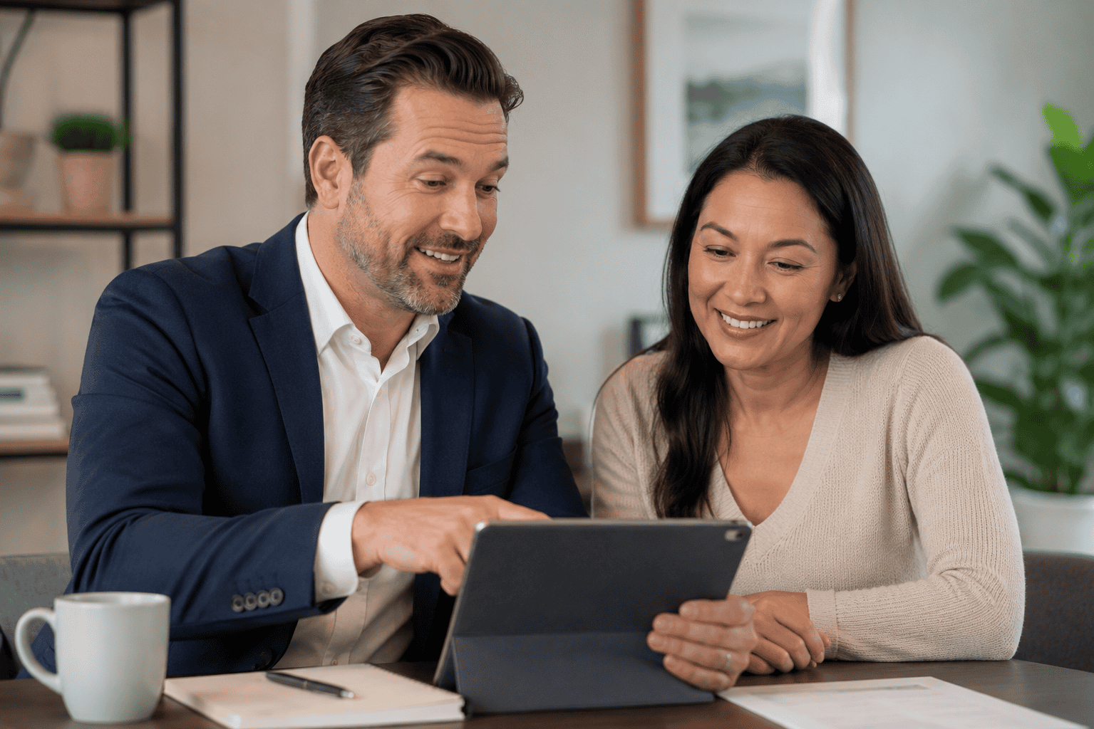 TurnedAway.ca broker reviewing mortgage options with a relieved Ontario homeowner