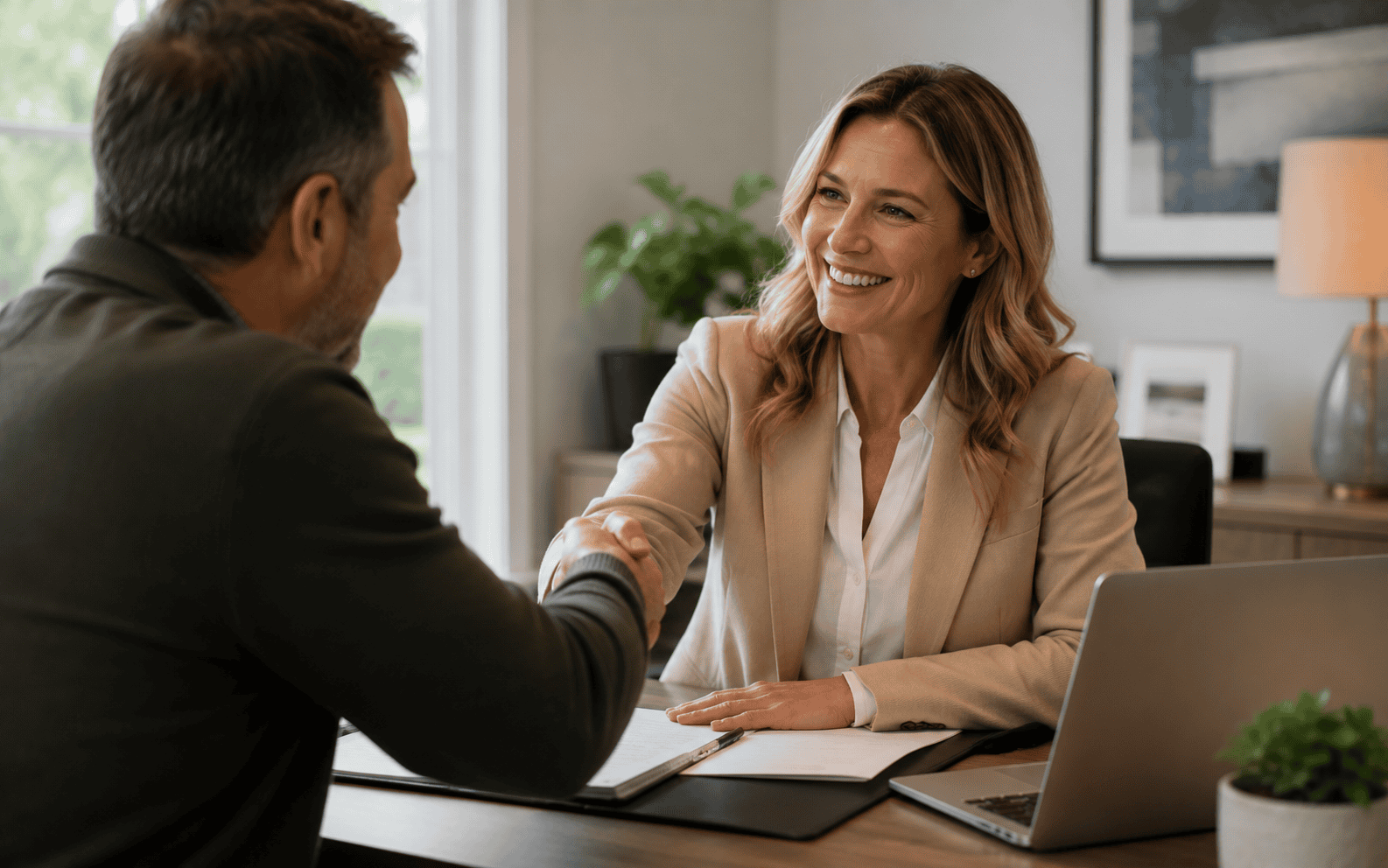 Mortgage broker helping a client with renewal options from banks, B lenders and private lenders